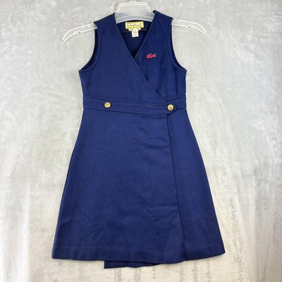 Vintage Lacoste Dress Girls 8 Navy Blue Sleeveless Wrap A-Line USA Union Made