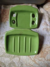 Vintage green Soap Dish wall hanging and Toothbrush Holder Porcelain 