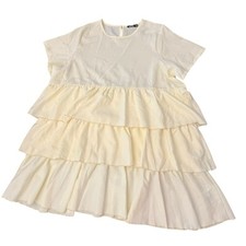 Boohoo Skater Dress Tiered Ruffle Smock ECRU Womens 22 NWT Party Wedding Short