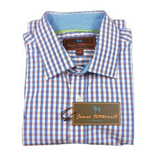 NWT James Tattersall London Men's Large Plaid Dress Shirt 100 Cotton 16/16.5