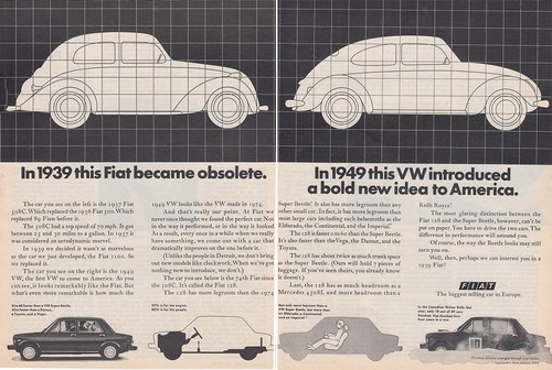 1974 Fiat: In 1949 This VW Introduced a Bold New Idea Vintage Print Ad