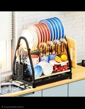 GOENDR 2 Tier Dish Drainer Rack with Drip Tray, Large Capacity Draining Board