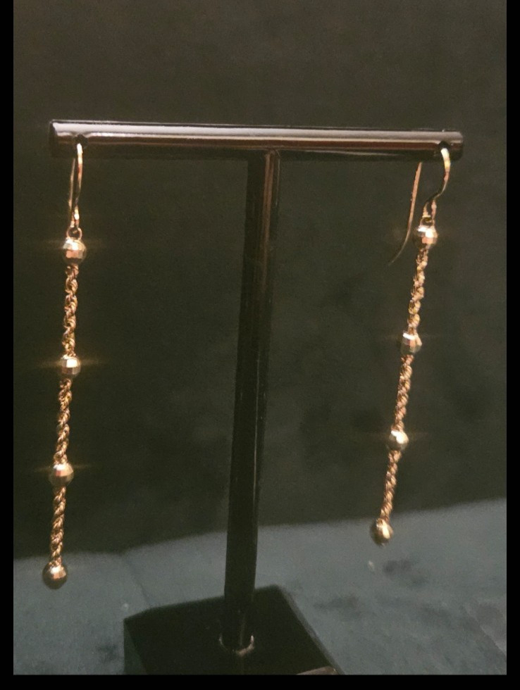 14K Solid Gold 2.75 inch Long Dangle Earrings wit… - image 2