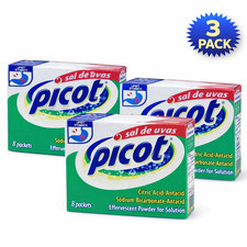 Picot Sal de Uvas Effervescent Antacid Powder 8 Packets Heartburn Relief -3 Pack