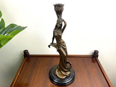 Bronze Sculpture Candlestick Classic Figure Woman Candelabra After Milo