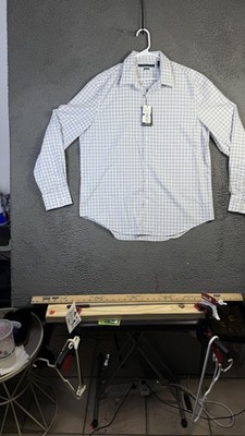 Perry Ellis Shirt Mens XL Plaid Dress Essentials Travel Luxe Non Iron Wrinkle