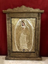 Marco rústico de aluminio en relieve con placa de pared Virgen de Guadalupe