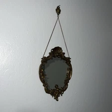 Bronze Victorian Style Wall Mirror 1950 with Cherubs 27 x 20 cm
