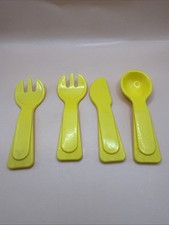 Vintage Fisher Price 1985 Replacement 4 Piece Yellow, 2 Forks, 1 Spoon, 1 Knife