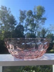 vtg Jeanette pink depression glass bowl, Cube pattern, 6.5 in