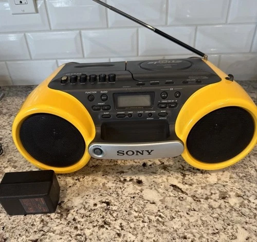 SONY CFD-970 Sports Yellow Boombox CD Cassette AM/FM Radio Vintage 1990s Tested