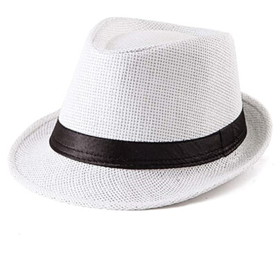 Unisex Straw Fedora Panama Hat Summer Sun Short Brim Floral Trilby Cuban Cap Hat