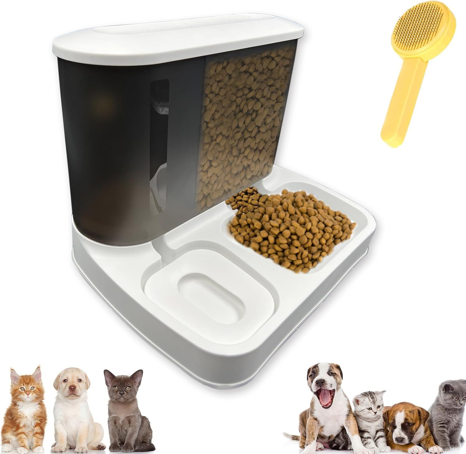 Mangiatoia Automatica per Cani E Gatti, 2 in 1 Distributore Automatico a Gravità