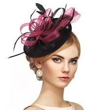 Black Feather Fascinators Headband - 2025 Kentucky Hats Mesh Victoria Tea Party