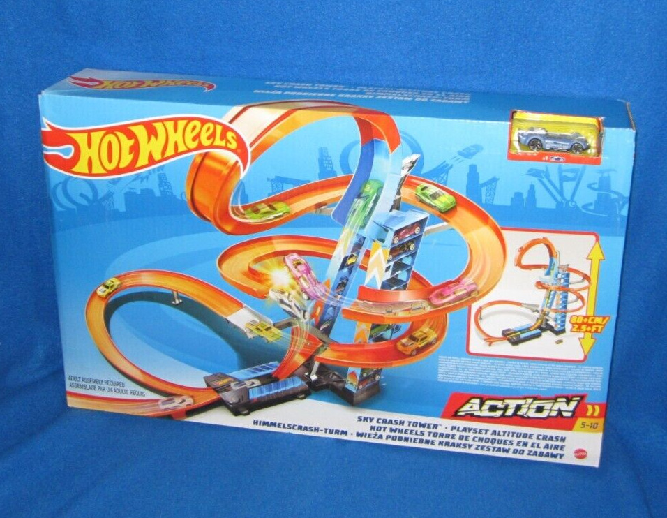 Hot Wheels Sky Crash Tower Track Set, 2.5 ft High w/ Motorized Booster & 1 Hot  Wheels Vehicle - Sawesome Toys