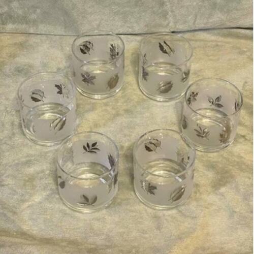 Vintage Libbey mattiert Silber Blatt Folie Set (6) 8oz Steine Gläser - Bild 3 von 6