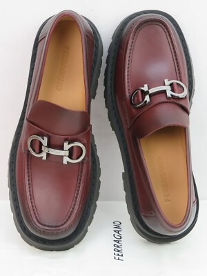 FERRAGAMO BURGUNDY LEATHER FLORIAN LUG SOLE GANCINI BIT LOGO  display picture 2