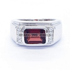 AAA Garnet Emerald Cut With 925 Sterling Silver Ring For Men's 101