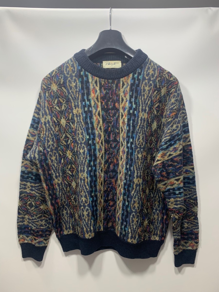 Vintage Mens Point Of Italy Colourful Wool Sweater Crew Neck Vintage Mens Point Of Italy Colourful Wool Sweater Crew Neck