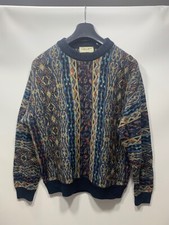 Vintage Mens Point Of Italy Colourful Wool Sweater Crew Neck Abstract Jumper