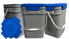 4 Gallon Square Food Grade Bucket Pail with hinged gasket lids- Pack of 3 Gray