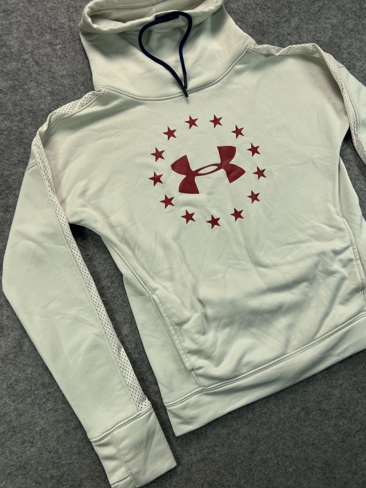 Sudadera Under Armour Mujer Mediana Beige Capucha Cuello Malla Brazo Manga Larga Foto 2 de 4