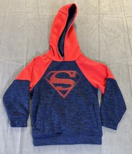 Superman Hoodie Superhero Boys XS Pull Red Blue Hood Logo Hero Pullover