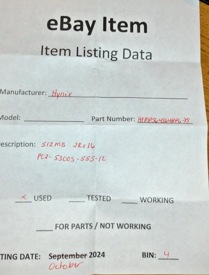 HYNIX MEMORY CARD 512MB 2Rx16 PC2-5300S-555-12 P/N: HYMP564S64BP6-Y5 - Image 4 of 4