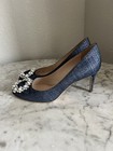Deimille Jeweled Pearl Embellished Heels Size 38 US 8 Metallic Denim Blue — photo 4