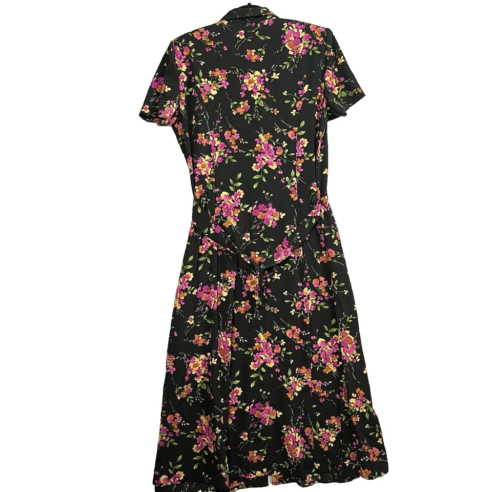 Vestido Floral De Colección Años 90 Para Mujer’s 16 Miss Dorby Botón Cottagecore Manga Corta Cinturón Foto 3 de 4
