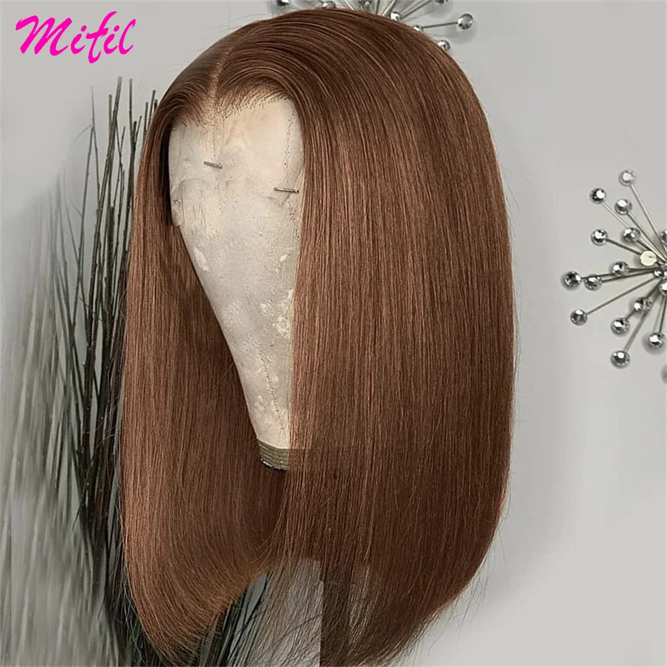 Chocolate Brown Glueless Short Bob Lace Front Human Hair Wig Transparent
