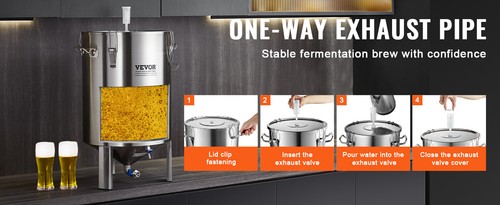 Hervidor de agua de acero inoxidable VEVOR 304, fermentador de cerveza de 16 galones, cubo de cerveza - Imagen 15 de 18