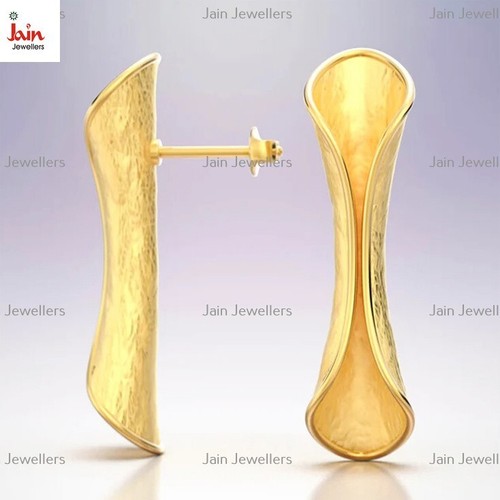 18 Kt Real Solid Gold Italy Long Statement Screw Back Drop Earrings