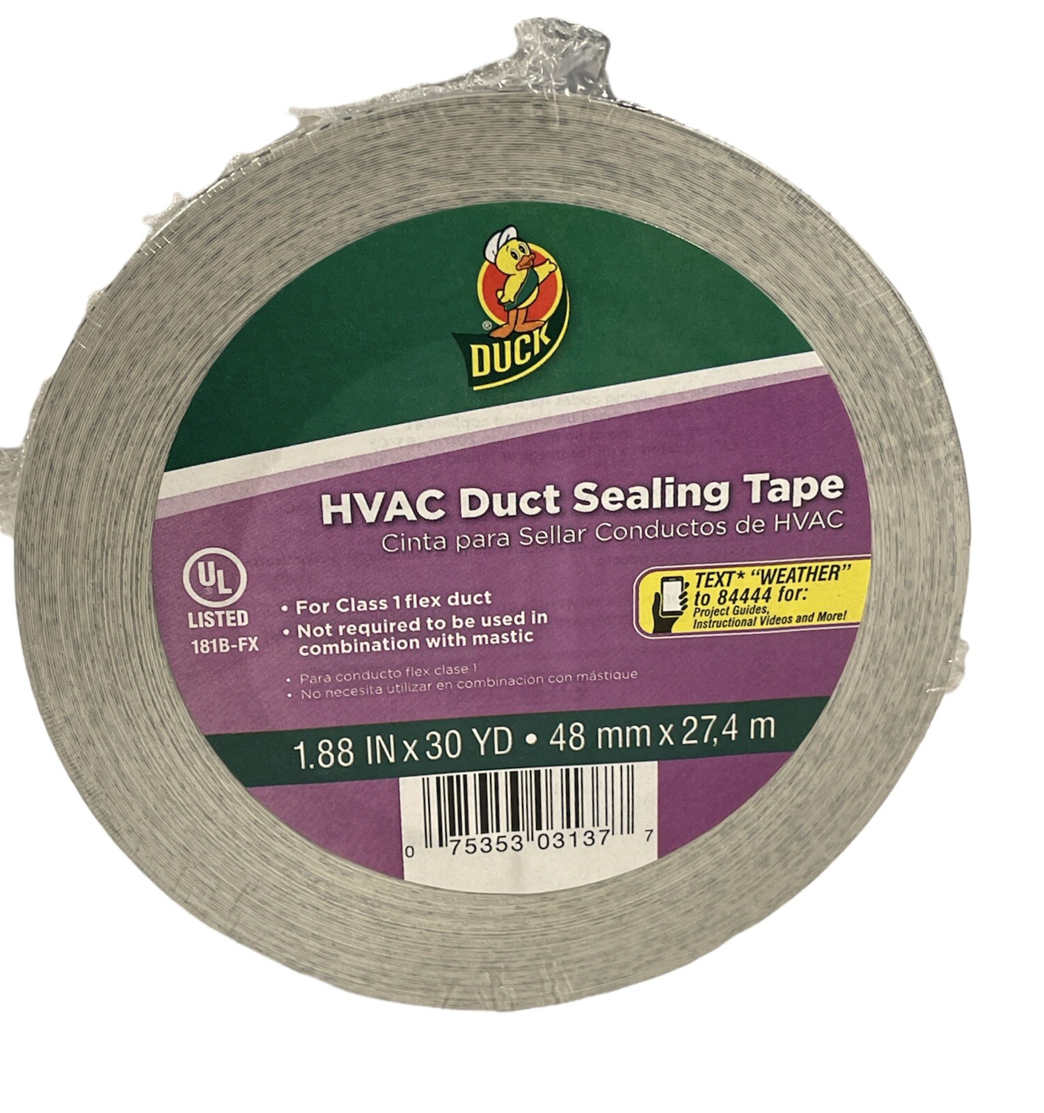 Duck Brand HVAC Duct Sealing Tape, Silver, 1.88 Inches x 30 Yards, 1