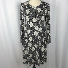 Old Navy Women's Dress Size XS Black White Floral Long Sleeve Knee Length