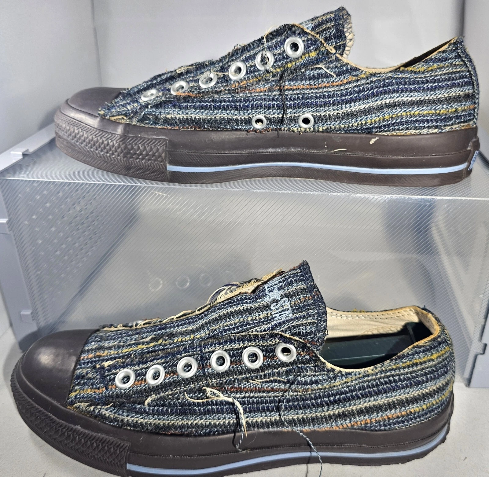 Scarpa slip on Converse All Star unisex blu marrone a righe senza lacci taglia M5.5 W7.5