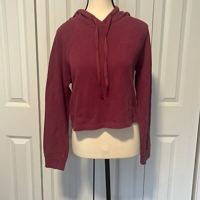 Nike cropped ribbed hoodie pink size small with embroidered logo