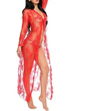 Sexy Lingerie Women's Lace See Through Long Dress Kimono Robe Babydoll Sleepwear