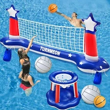 Large Inflatable Volleyball Net/Basketball Hoop w/2 Balls-Swimming Pool Games