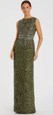 MAC DUGGAL 93603 SEQUINED HIGH NECK SLEEVELESS COLUMN OLIIVE GOWN sz 2