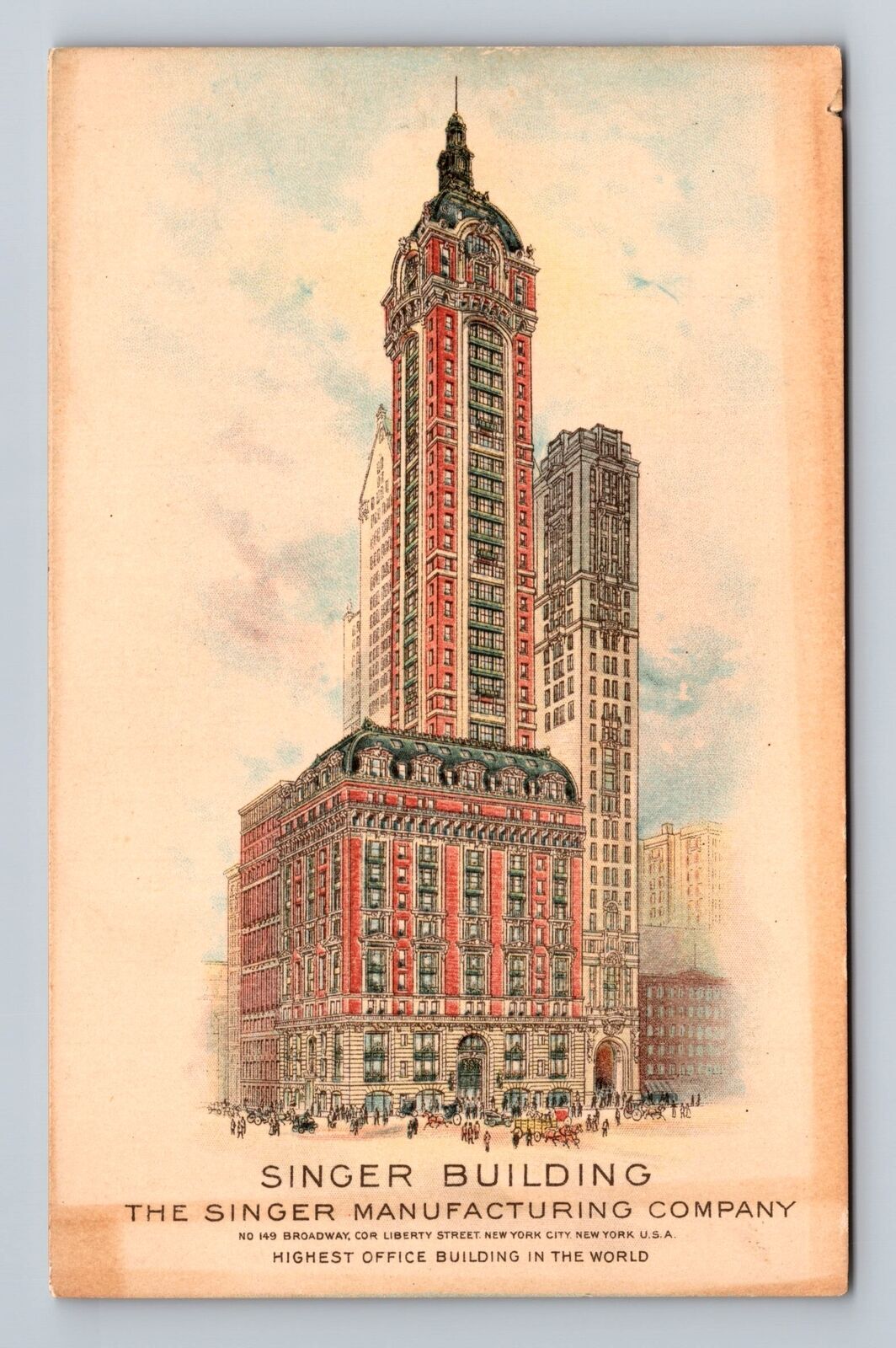 New York City NY, Singer Building, Manufacturing Company, Vintage Postcard