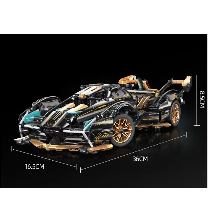 Bloque de construcción negro V12 Roadster RC Racer escala 1:14 juguete hágalo usted mismo montaje de coche regalo Foto 2 de 2