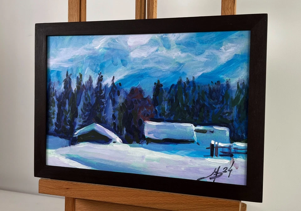 亚克力绘画村冬季故事 M. Patskan 无框原版 nAAA4823 — 第 3/4 张图片