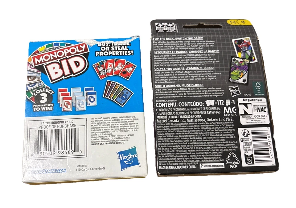 Mattel Games UNO Flip Transformers y Monopoly Bid Juegos de Cartas Nuevos Foto 4 de 4