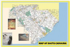 Map of South Carolina 18"x24" Laminated Poster Cities Roads Detailed