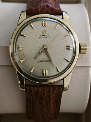 OMEGA Seamaster Automatic Herrenuhr gold silber ZB braunes Leder mit Box