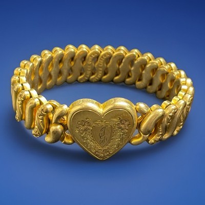 VTG Gold-Tone Heart Sweetheart Expansion Bracelet Pitman Keeler American Queen