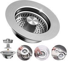 3-in-1 Kitchen Sink Drain Strainer - Pop Up Sus304 Brushed 1pack
