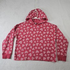 Old Navy Heart Printed Slouchy Pullover Hoodie Girls XL 14-16 Pink