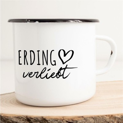 Emaille Tasse Erding Vintage Geschenkidee Souvenir Präsent Wichtelgeschenk Mitbr